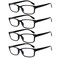Kerecsen 4 Pack Reading Glasses for Men and Women with Spring Hinges Lightweight Black Rectangular Readers Eyeglasses 4 Pack Black 075