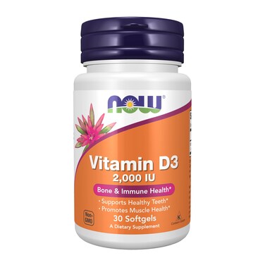 NOW Foods Supplements Vitamin D3 2000 IU High Potency Structural Support 30 Softgels