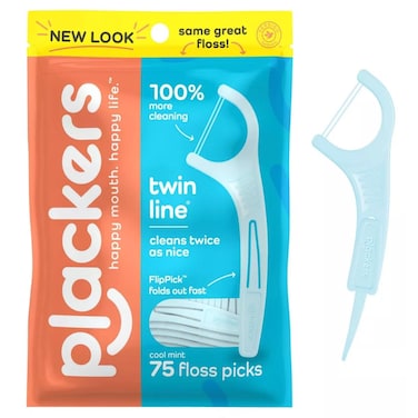 PLACKERS TwinLine Dental Flossers Cool Mint 75 EachPack of 12