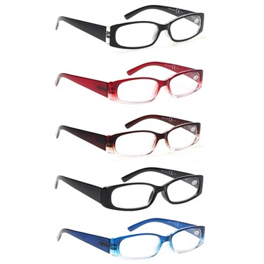 SIGVAN 5 Pack Spring Hinge Reading Glasses Rectangular Fashion Quality Readers for Men and Women 5 Pack Mix 40Medium