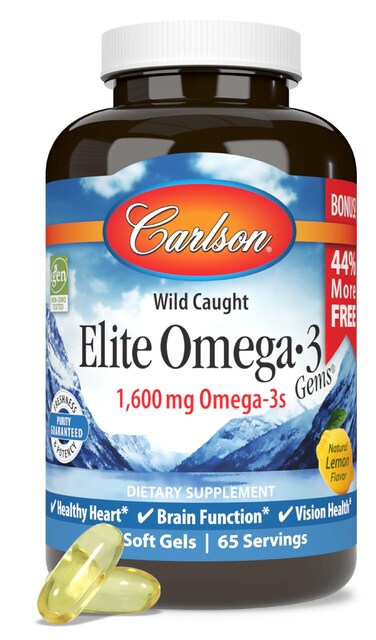 Carlson Elite Omega3 Gems 1600 mg from Norway Lemon 60 Softgels
