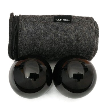 Top Chi Black Obsidian Baoding Balls with Carry Pouch for Hand Therapy Exercise and Stress Relief Medium 15 Inch