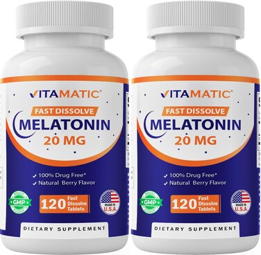 Vitamatic Melatonin 20 mg Fast Dissolve Tablets 120 Count 2Pack