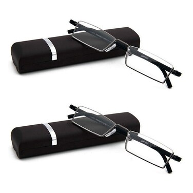 COVESATO 2 Pack Half Frame Reading Glasses for Men and Women Lightweight Computer Readers with Portable Case 150