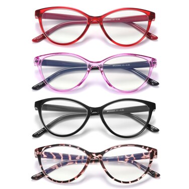 JAWSOCK 4 Pack Reading Glasses Blue Light Blocking for WomenDesigner Cat Eye Frame Ladies Computer ReadersAnti GlareUV Ray Eyeglasses 15