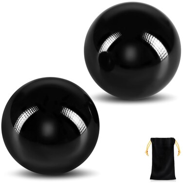 Learay 2Pcs Baoding Balls Boading Balls for Hand Therapy Black 2 inch