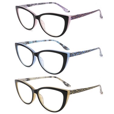 CRGATV 3 Pack Reading Glasses125 Blue Light Blocking Cat Eye Women