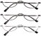 REAVEE 3 Pack Retro Designer Alloy Half Moon Reading Glasses for Women Men Half Frame Spring Hinge Stylish Slim Reader with Pouch Black Grey and Silver 15