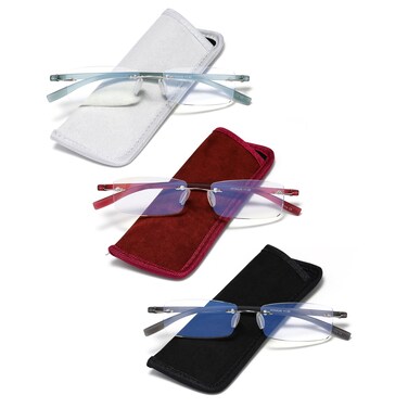 HIYANJN Rimless Reading Glasses For Women Tr90 Blue Light Blocking Eyeglasses Lightweight Frameless Computer Readers3Pack25