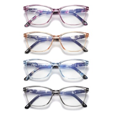 JAWSOCK 4 Pack Reading Glasses Blue Light Blocking for Women MenFashion Square Computer Readers with Spring HingeAnti Eyestrain Eyeglasses15x
