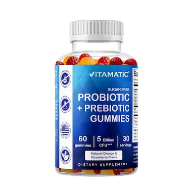 Vitamatic Sugar Free Probiotic Prebiotic Gummies 60 Count