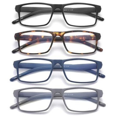 JAWSOCK 4 Pack Reading Glasses Blue Light Blocking for Men WomenRectangular Frame Computer Readers with Spring HingeReading Glasses for Men WomenAnti EyestrainUV Ray Eyeglasses 00x