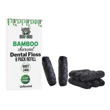 BOONBOO Dental Floss Refill Bamboo Charcoal Woven Thread 8 Pieces Unflavored