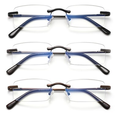 HIYANJN Frameless Reading Glasses Blue Light Blocking Rimless Computer Reader For men Lightweight Eyeglasses3Pack125