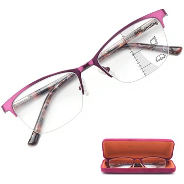 Missfive Premium Progressive Multifocus Metal Computer Reading Glasses For Women A Hard Case No Line Multifocal Readers with No Broken Spring HingeWorkspace For Near Range 250x