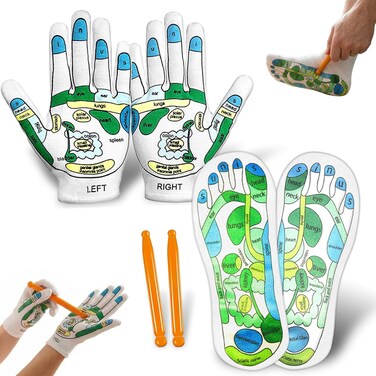 Elfzone Acupressure Socks Gloves 4PK Reflexology Tools Tutorial Massage Set