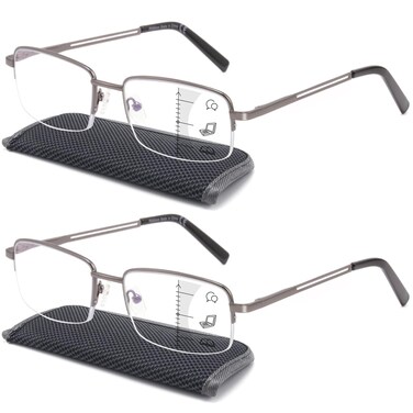 SKYOAK Premium 2 PACK Durable Progressive Multifocus Reading Glasses for Men Blue Light Blocking Computer Reader Anti Eyestrain Metal Frame Spring Hinges for MidNear Range approx 3ft 20 Gunmetal