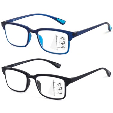 CARA OPTICAL CARA 2 Pack Progressive Multifocus Reading Glasses Flexible Lightweight TR90 Frame Blue Light Blocking Computer Readers Workspace for Near Range C1 125