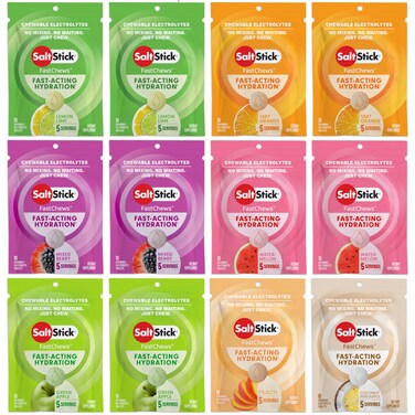 SaltStick Electrolyte FastChews 120 Count Variety Pack Chewable Electrolyte Tablets for Hydration Salt Tabs 10 Count Pack of 12