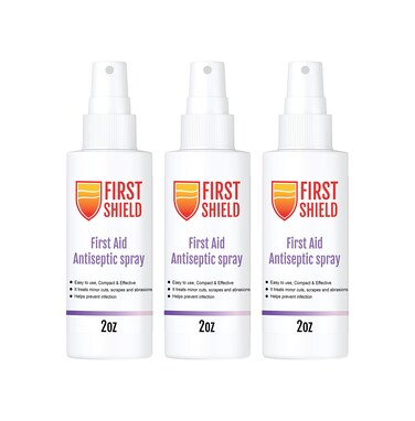First Shield First Aid Antiseptic Spray Wound Cleaner Benzalkonium Chloride for Minor Cuts Scrapes and Burns 2 Oz 3 Count