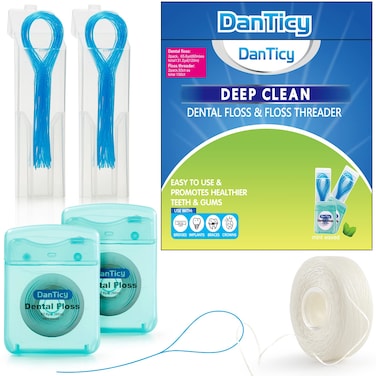 DanTicy Floss and Floss Threaders SetDental Floss Set Deep Clean for Braces Bridges and ImplantsPFAS Free Mint Flavored167FT 2Pack Floss50Pcs 2Pack Floss Threaders