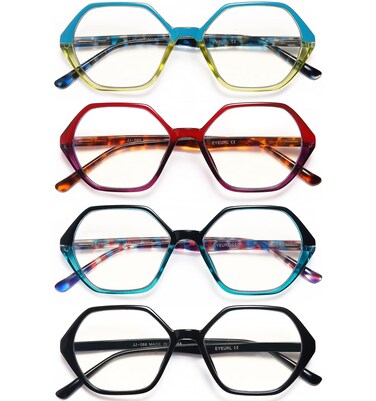 EYEURL 4Pack Reading Glasses for Women Blue Light Blocking Readers 15