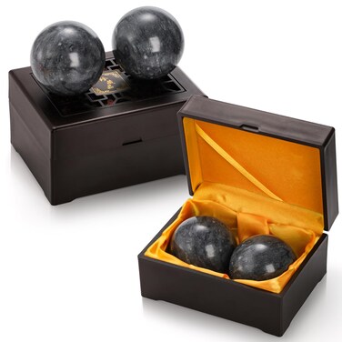 Lyellfe 4 Pack Marble Stone Baoding Balls 2 Inch Meditation Ball with Box