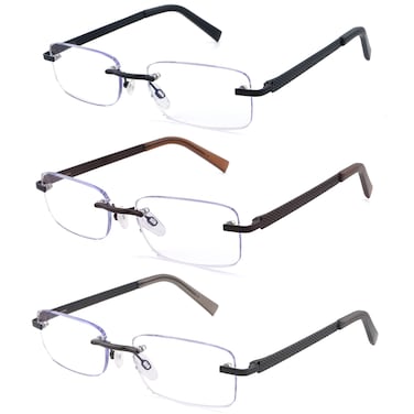 FEIVSN 3 Pack Rimless Reading Glasses for Men Blue Light Blocking Readers Spring Hinge Metal Arms Sturdy Stylish Computer Glasses 10