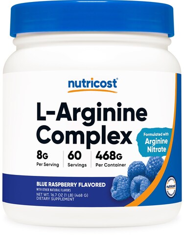 Nutricost LArginine Complex Blue Raspberry 60 Servings GlutenFree