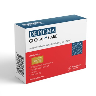 GlocalCare Depigma Capsules Support Reduction of Hyperpigmentation Melasma Dark Spots with Glutathione Polypodium Leucotomos Grape Seed Marigold Extract
