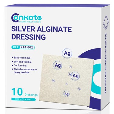 Conkote Silver Alginate Dressing 2 x 2 10 Pack NonStick Padding Ag Patches