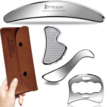 BYYDDIY 4 in 1 304Stainless Steel Muscle Scraper Tool KitScraping Massage Tools for Physical TherapyDerma Edge Massage Tool GuaSha Massage Scraper Tool