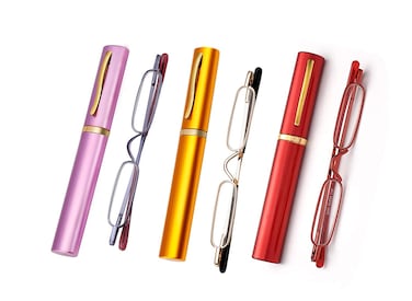 Viseng Slim Mini Metal Reading Glasses Compact Lightweight Portable Readers with Glasses Case for Reading CaseGoldPurpleRed15