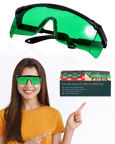 LIGHTMEUP Red Light Therapy Glasses Eye Protection Transparent Maintain Visibility Infrared Goggles Full WrapAround Design Adjustable Leg Suitable For Use With Infrared Red Light Therapy Devices