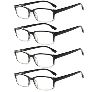 Kerecsen 4 Pack Reading Glasses for Men and Women with Spring Hinges Lightweight Black Rectangular Readers Eyeglasses 4 Pack BlackClear 125 x