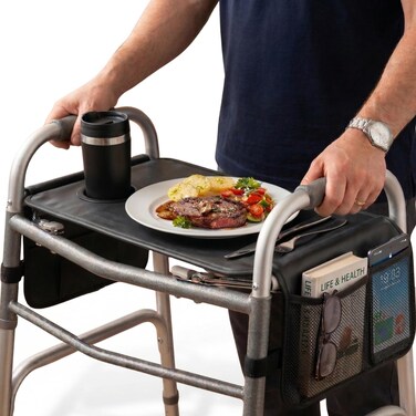 Vive Walker Tray for Folding Walker wCup Holder Pockets Removable