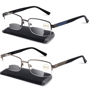 Missfive Mens Premium Bifocal Reading Glasses Blue Light Blocking Computer Readers Metal Frame with No Broken Spring Hinge FarNear Dualuse Eyeglasses 2 Pack 20x