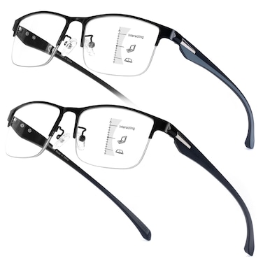 SKYOAK 2 Pack Premium Quality Progressive Multifocus Half Frame Reading Glasses for Men NoLine Blue Light Blocking Computer Readers Multifocal Eyeglasses with TR90 Temples Black and Gunmetal 125x