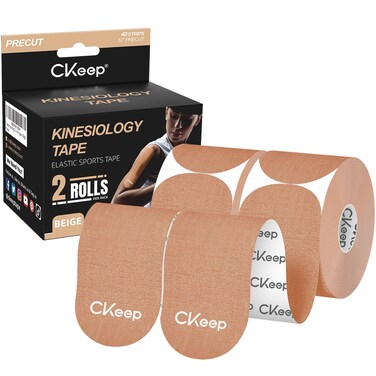 CKeep Kinesiology Tape 2 Rolls 2 Inch Wide Elastic Precut Strips Beige