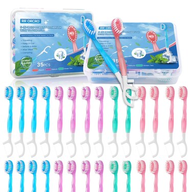RR ORCRO 70Pack 5In1 Mini Disposable Toothbrushes with Toothpaste No Rinsing