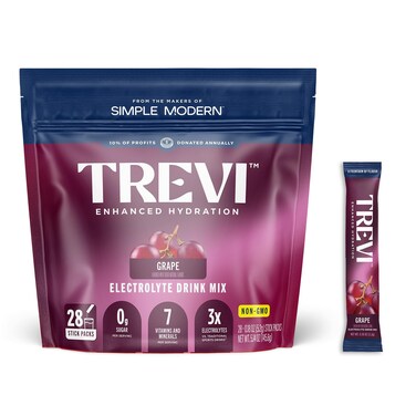 TREVI Electrolytes Powder Packets Sugar Free Hydration Grape 28 Count