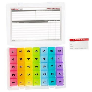 PILL THING 5 Times a Day Weekly Pill Box Organizer Case Secure 7 Day Pillbox with Medication Schedule 5 TimeaDay