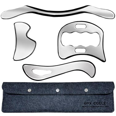 GYX COELE 4 in 1 Stainless Steel Muscle Scraper Tools SetGua Sha Massage Scraper Scraping Tool Physical Therapy 4PCS Set