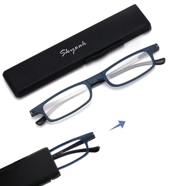 SKYOAK Ultra thin Lightweight Folding Reading Glasses Women Men TR90 Blue Light Blocking Anti UVEyestrain Foldable Compact Computer Readers Portable Unique Stretchable Slim Flat case Blue 275