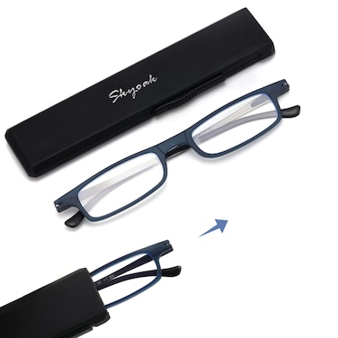 SKYOAK Ultra thin Lightweight Folding Reading Glasses Women Men TR90 Blue Light Blocking Anti UVEyestrain Foldable Compact Computer Readers Portable Unique Stretchable Slim Flat case Blue 225