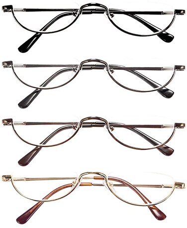 REAVEE 4 Pack Half Moon Reading Glasses Metal Readers Spring Hinge 10