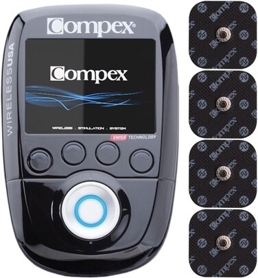 Compex Wireless USA 20 Muscle Stimulator wTENS Bundle Kit Muscle Stimulation Machine with Snap ElectrodesPrograms Wireless PODs etc Black