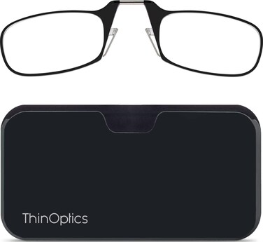 ThinOPTICS Stick Anywhere Go Everywhere Reading Glasses plus Classic Universal Pod Case Black Frame Black Case 250 Strength