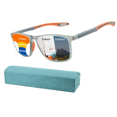 K.LAVER KLAVER Photochromic Progressive Multifocus Reading Glasses Blue Light Blocking Multifocal Readers Spring Hinge Sunglasses Orange 15 x