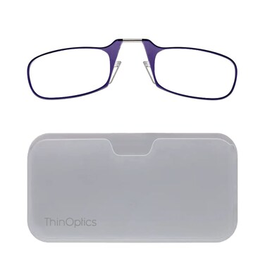 ThinOptics Universal Pod Rectangular Reading Glasses Purple FramesWhite Case 15 x